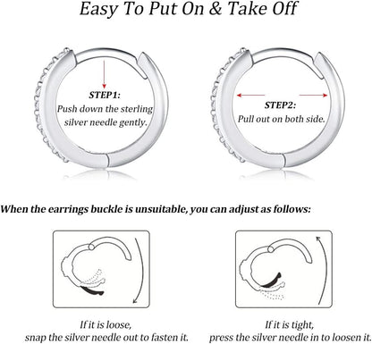 Silver Hoop Earrings for Women, 3 Pairs Small Sterling Silver Huggie Earrings | Tiny Cubic Zirconia Cartilage Cuff Earrings Hoop Piercing Jewellery for Men Teens (8Mm/10Mm/12Mm)