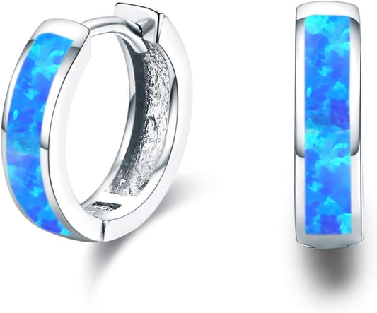 Hoop Earrings for Women Opal Hoop Earrings Hinged Huggie Earrings 925 Sterling Silver Hypoallergenic Earrings for Sensitive Ears Simulated Opal Colorful Jewelry Birthday Christmas Gift