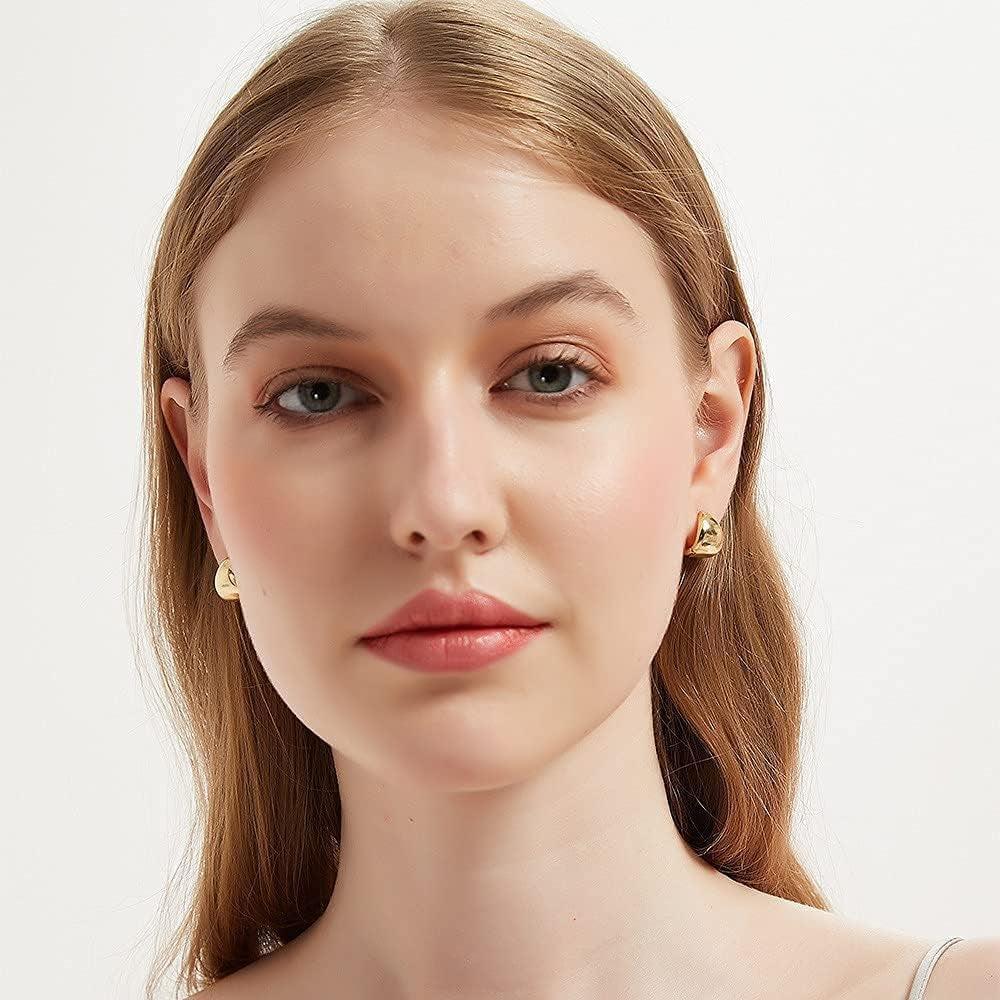 Hoop Earrings Small Chunky Huggie Earrings Dainty Wide Earrings Set for Women Girls,2 Sizes