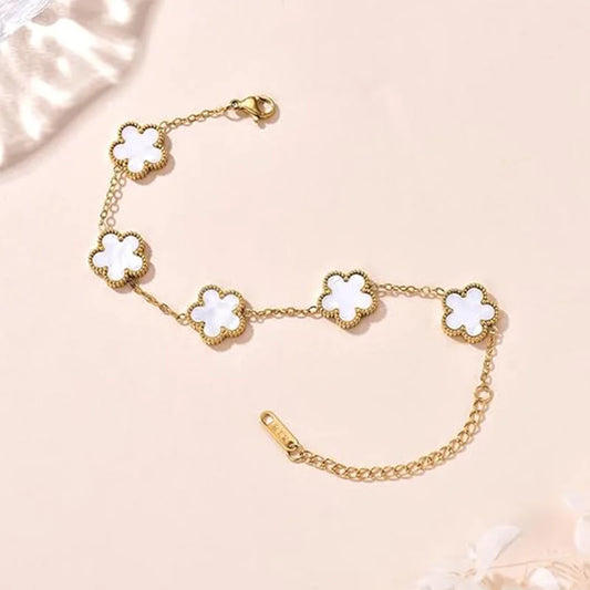 Lucky Clover Women'S Hand Bracelets Double Sided Flowers Jewellery Gifts Stainless Steel Bracelet Gold Plated Bracelets Man