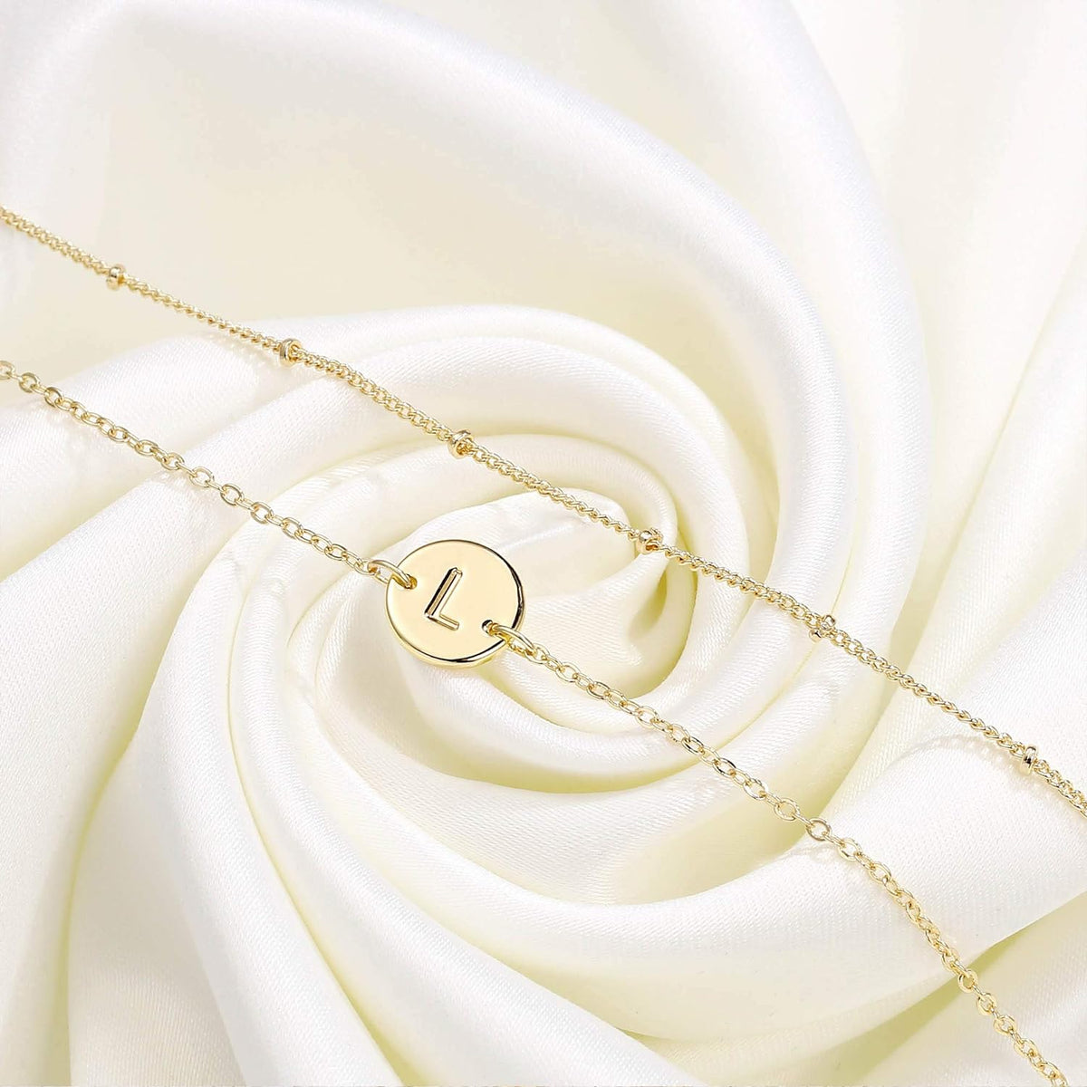 Gold Initial Bracelets for Women - Dainty 14K Gold Plated Layered Beaded Letter Initial Bracelet Personalized 26 Alphabet Disc Monogram Charm Bracelet Jewelry Gifts for Women