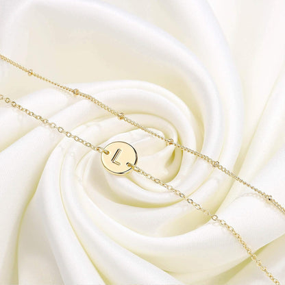 Gold Initial Bracelets for Women - Dainty 14K Gold Plated Layered Beaded Letter Initial Bracelet Personalized 26 Alphabet Disc Monogram Charm Bracelet Jewelry Gifts for Women