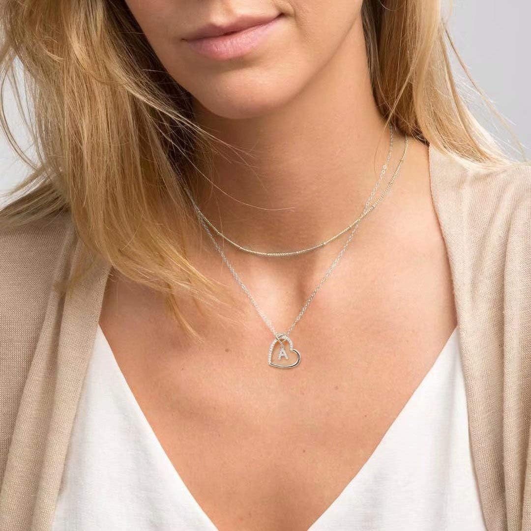 Heart Initial Necklaces for Girls Teen Women, 14K Gold Plated Cubic Zirconia Heart Pendant Necklace, Dainty Initial Heart Necklace Letter a - Z Jewelry Gifts for Girls Women