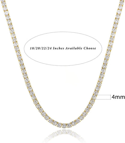 4.0Mm CZ Tennis Necklace, 18K White/Yellow Gold Plated 4.0Mm round Cubic Zirconia Classic Tennis Necklace 16-24 Inches