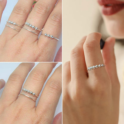Silver Adjustable Fidget Rings, Anxiety Relief Ring, Anti-Worry Bead Rings Spinner Ring Gift for Women Men