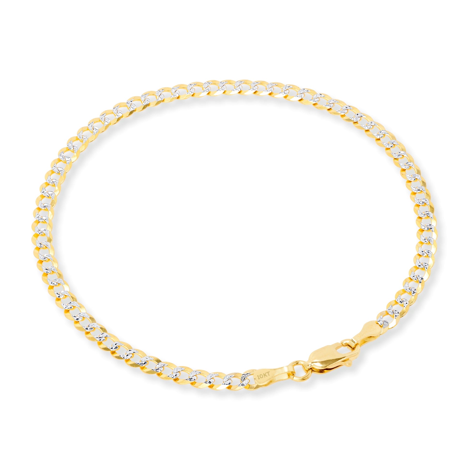 10K Real Yellow Gold Solid Cuban Curb Link 4Mm Diamond Cut Pave Chain Bracelet (7"-9") Two Tone Italian Jewelry for Men & Women