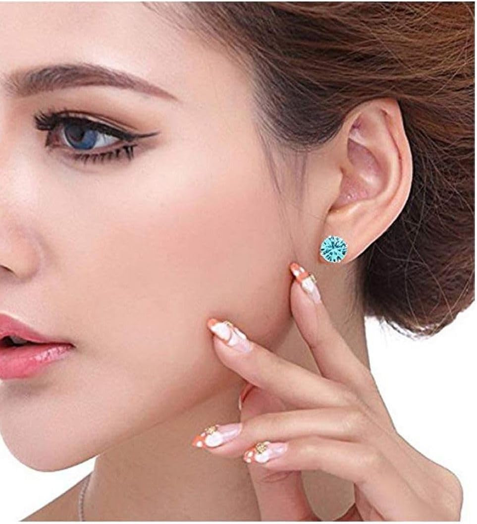 925 Sterling Silver Blue CZ Birthstone Stud Earrings