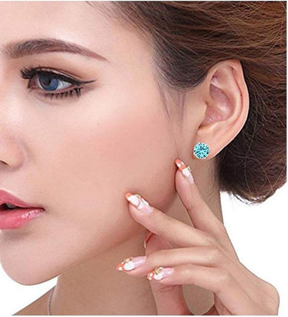 925 Sterling Silver Blue CZ Birthstone Stud Earrings