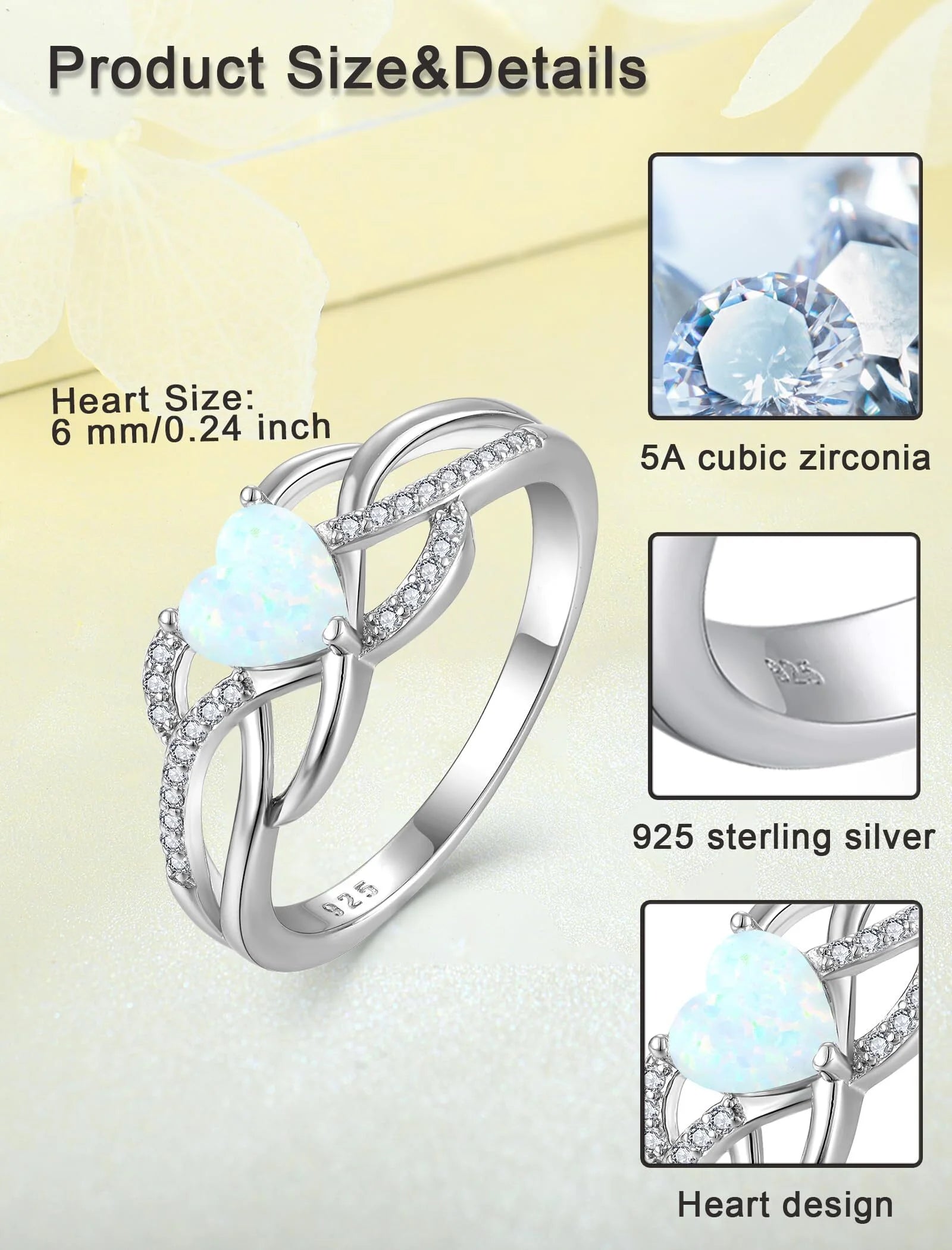 Celtic Knot Rings Infinity Twisted Rings, 925 Sterling Silver Heart Statement Rings White Opal Jewelry for Women Gift Size 5