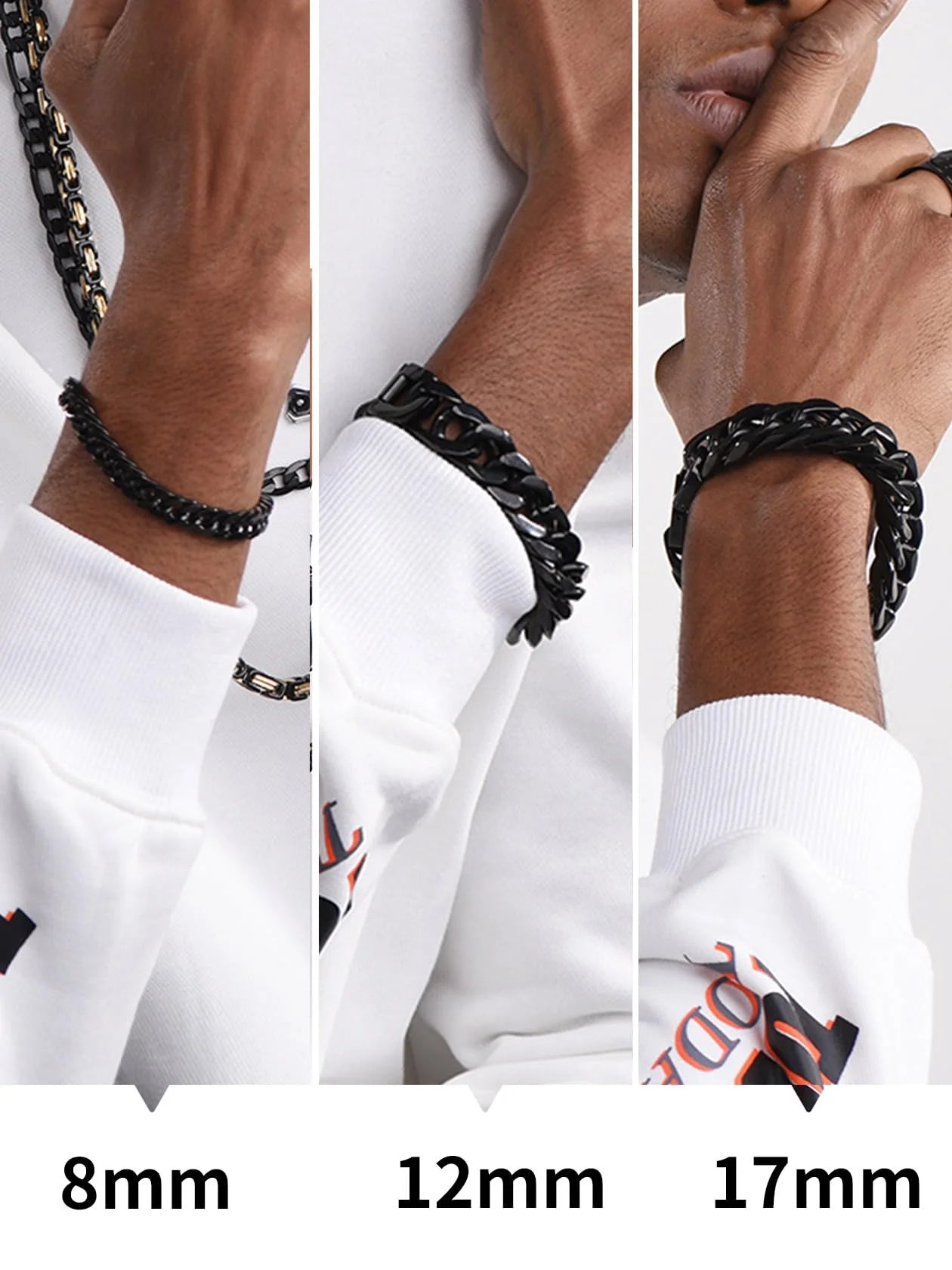 Black Cuban Chain Bracelets Stainless Steel 8Mm Franco Chain Bracelet for Mens Son Husband Father'S Day Hand Bracelet Jewelry Birthday Teen Graduation Gifts 7.5 Inch
