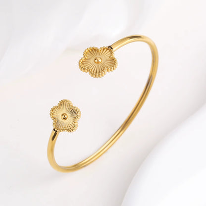 Trend Clover Bracelet for Women Girls 14K Gold Plated Stainless Steel Five Leaf Flower Dainty Lucky Link Bracelets Party Jewelry
