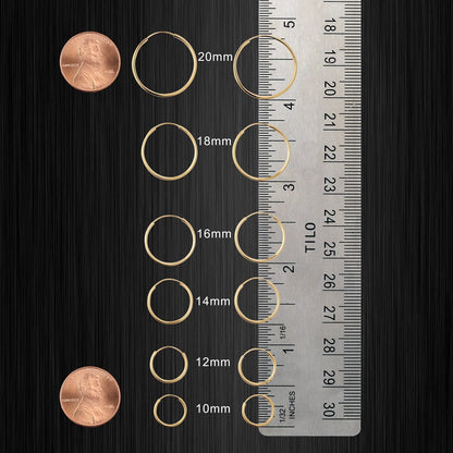 14K Yellow Gold Endless Hoop Earrings, 1Mm Tube (18Mm) Women, Men & Unisex