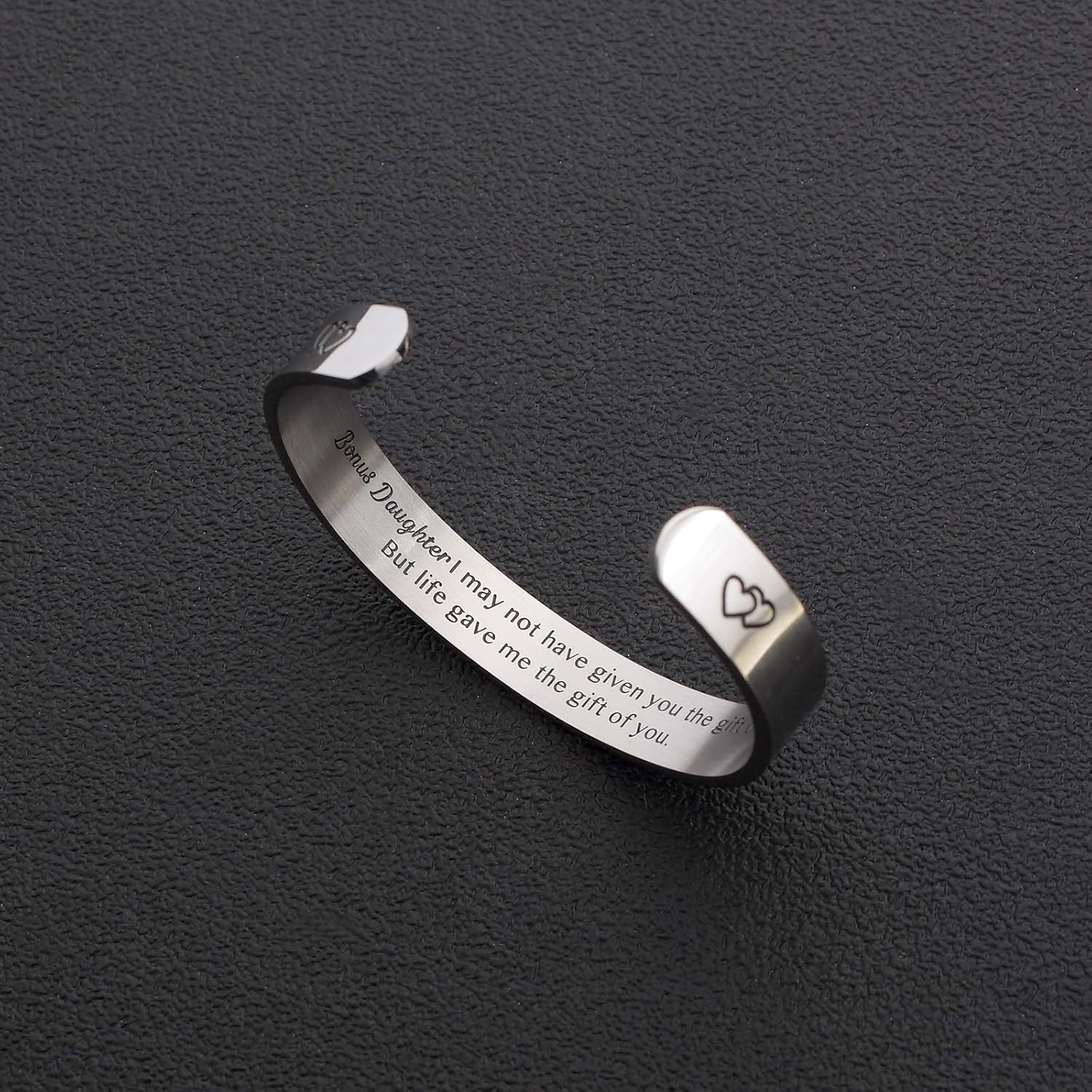 Daughter Mother Gift Bracelets Wide Cuff Bangle Inspirational Bracelets for Women Mom Personalized Message Engraved Cuff to My Daughter I Am so Proud of You