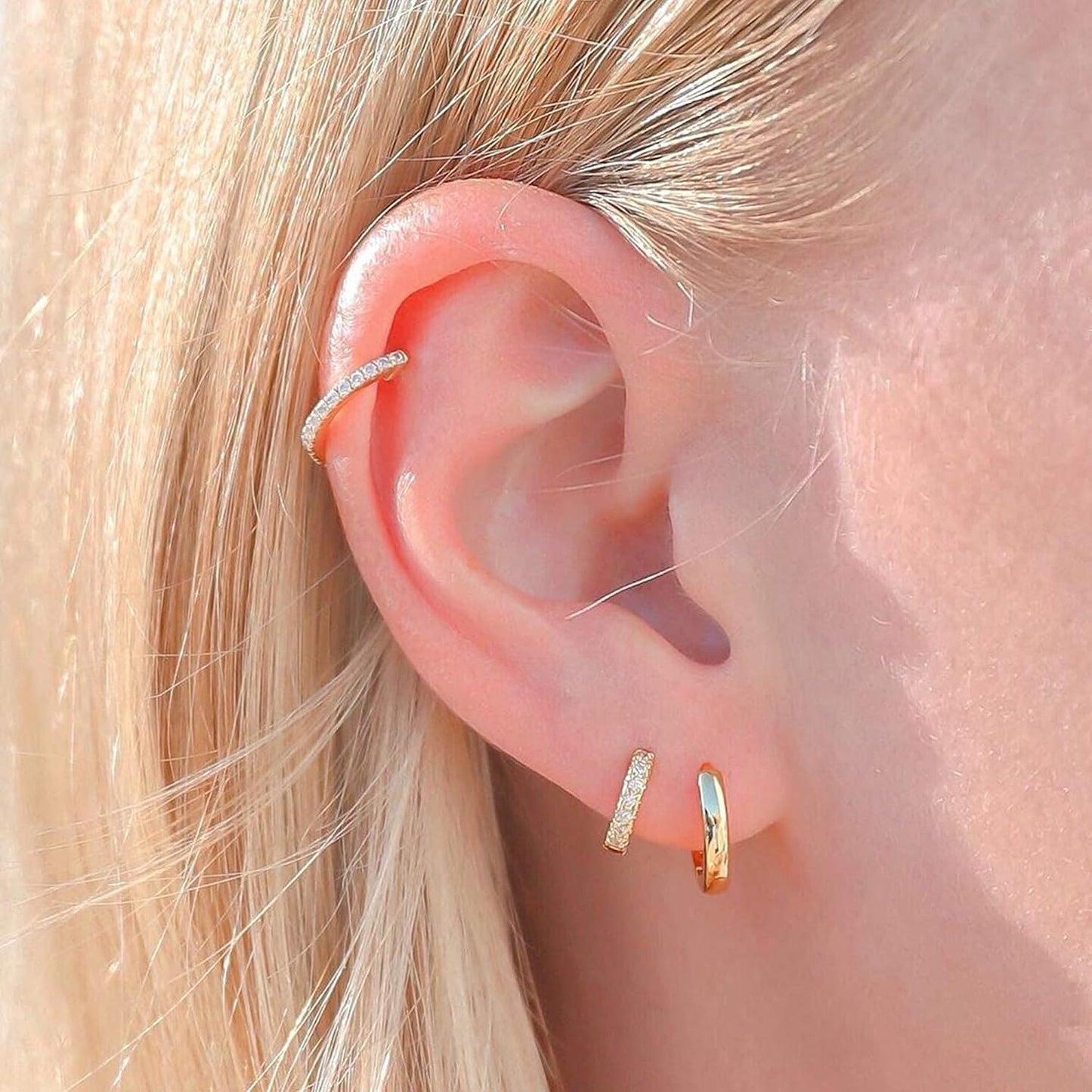 3 Pairs Small Hoop Earrings Set for Women, 14K Gold Plated Huggie Hoop Earrings for Men, Tiny Cartilage Hypoallergenic Earring Set