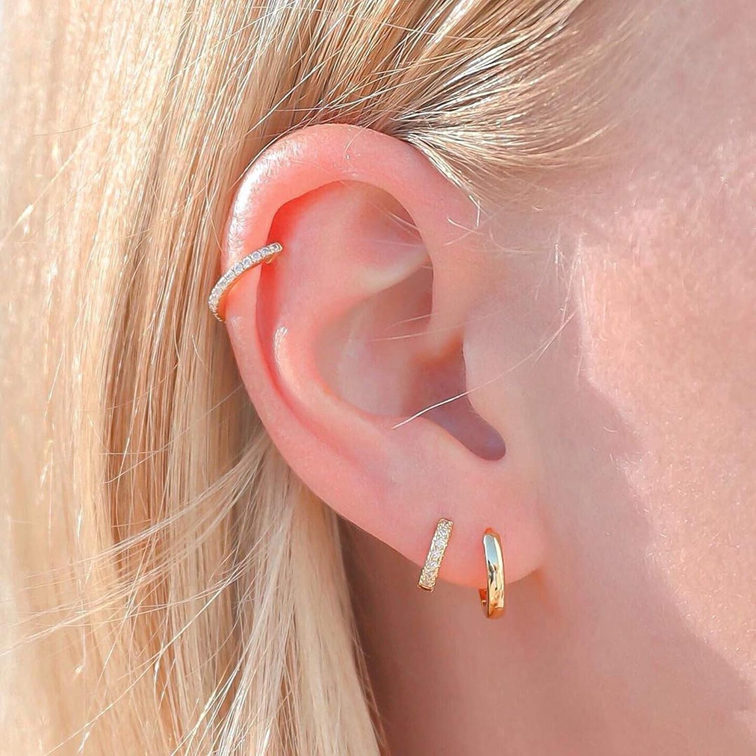 3 Pairs Small Hoop Earrings Set for Women, 14K Gold Plated Huggie Hoop Earrings for Men, Tiny Cartilage Hypoallergenic Earring Set