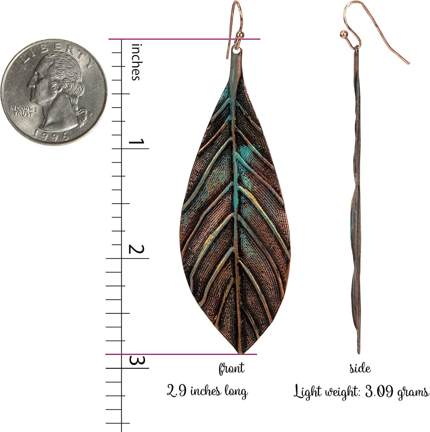 Handmade Boho Lightweight Statement Leaf Earrings with Detailed Texture for Women