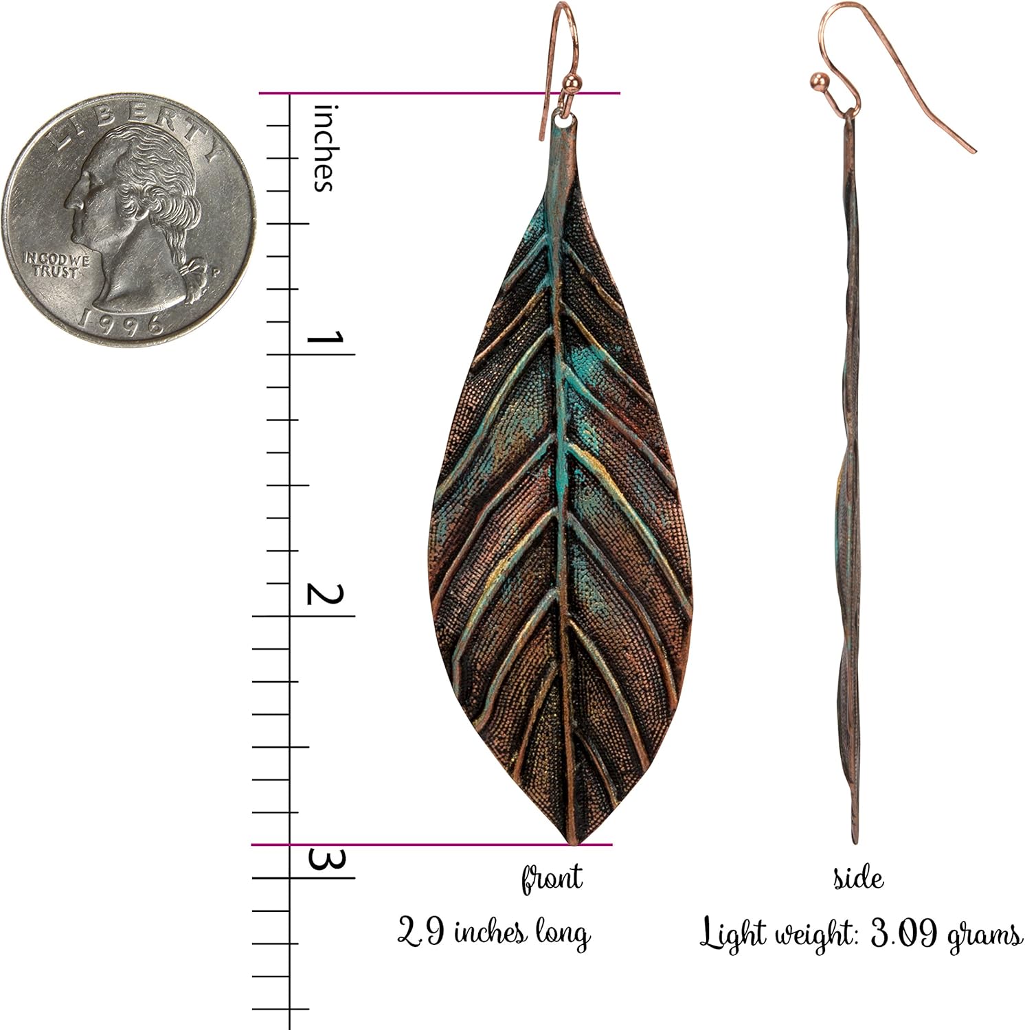 Handmade Boho Lightweight Statement Leaf Earrings with Detailed Texture for Women