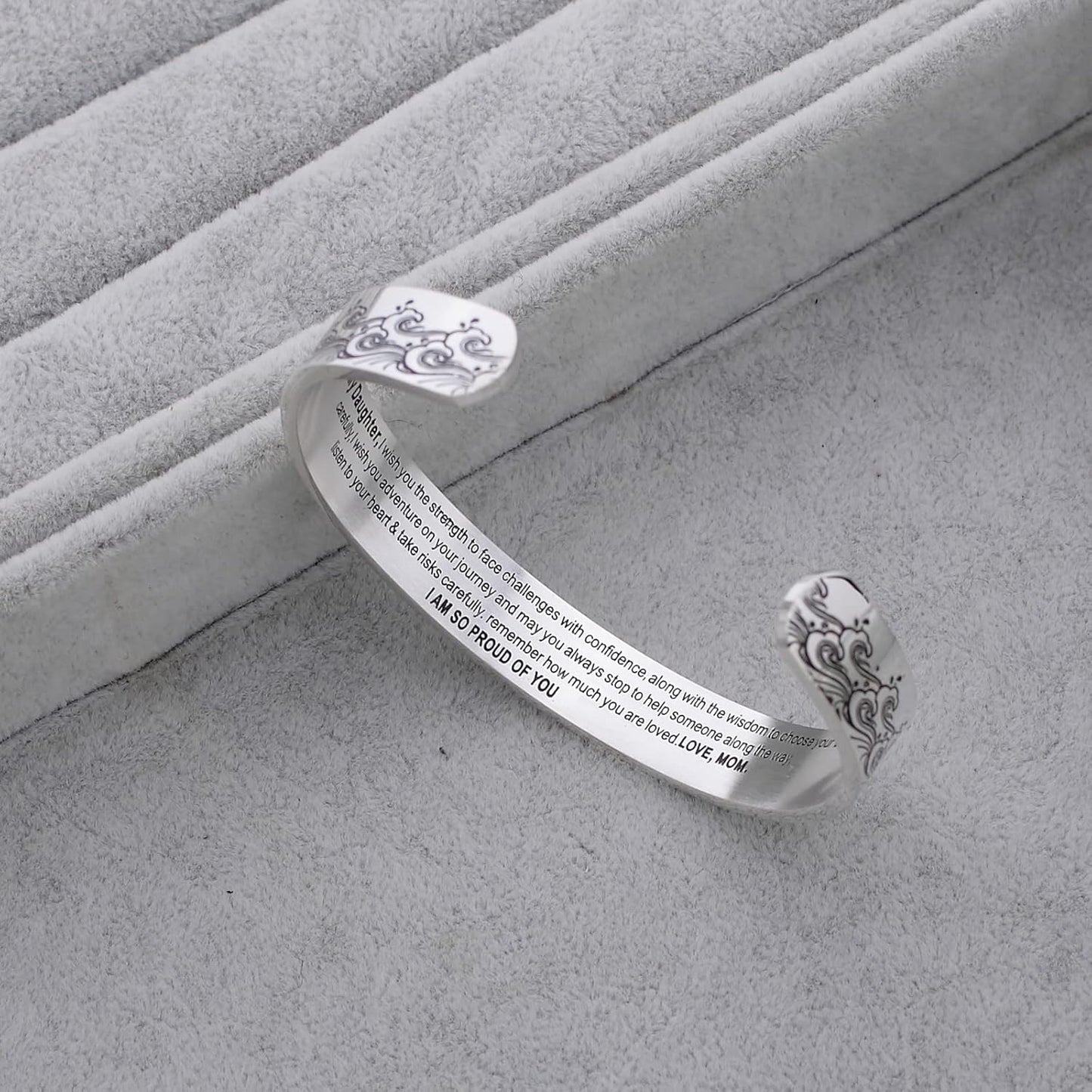 Inspirational Bracelets for Women Mom Personalized Gift for Her Engraved Mantra Cuff Bangle Birthday Jewelry