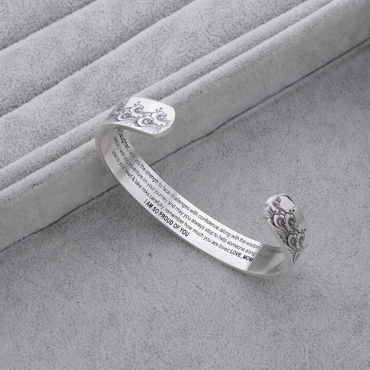 Inspirational Bracelets for Women Mom Personalized Gift for Her Engraved Mantra Cuff Bangle Birthday Jewelry