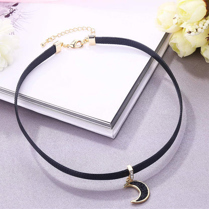 Black Choker Necklace for Women,Gold/Siver Tone Choker Necklace with Elegant Pendant