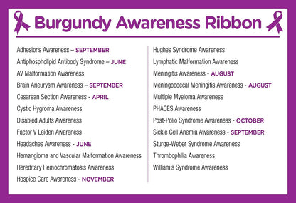 50 Pack Burgundy Awareness Bracelets – Burgundy Ribbon Cancer Awareness Silicone Bracelets for Adults