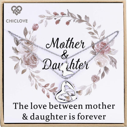 Mother Daughter Jewelry Sets for Two, Cutout Heart Necklaces, 2 Sterling Silver Necklaces