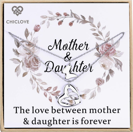 Mother Daughter Jewelry Sets for Two, Cutout Heart Necklaces, 2 Sterling Silver Necklaces