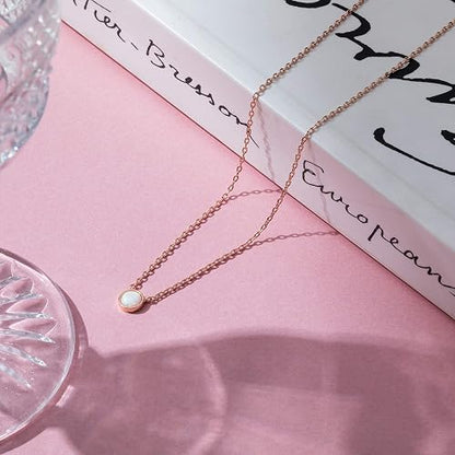 14K Gold Plated Opal Pendant Necklaces for Women, Dainty Necklace