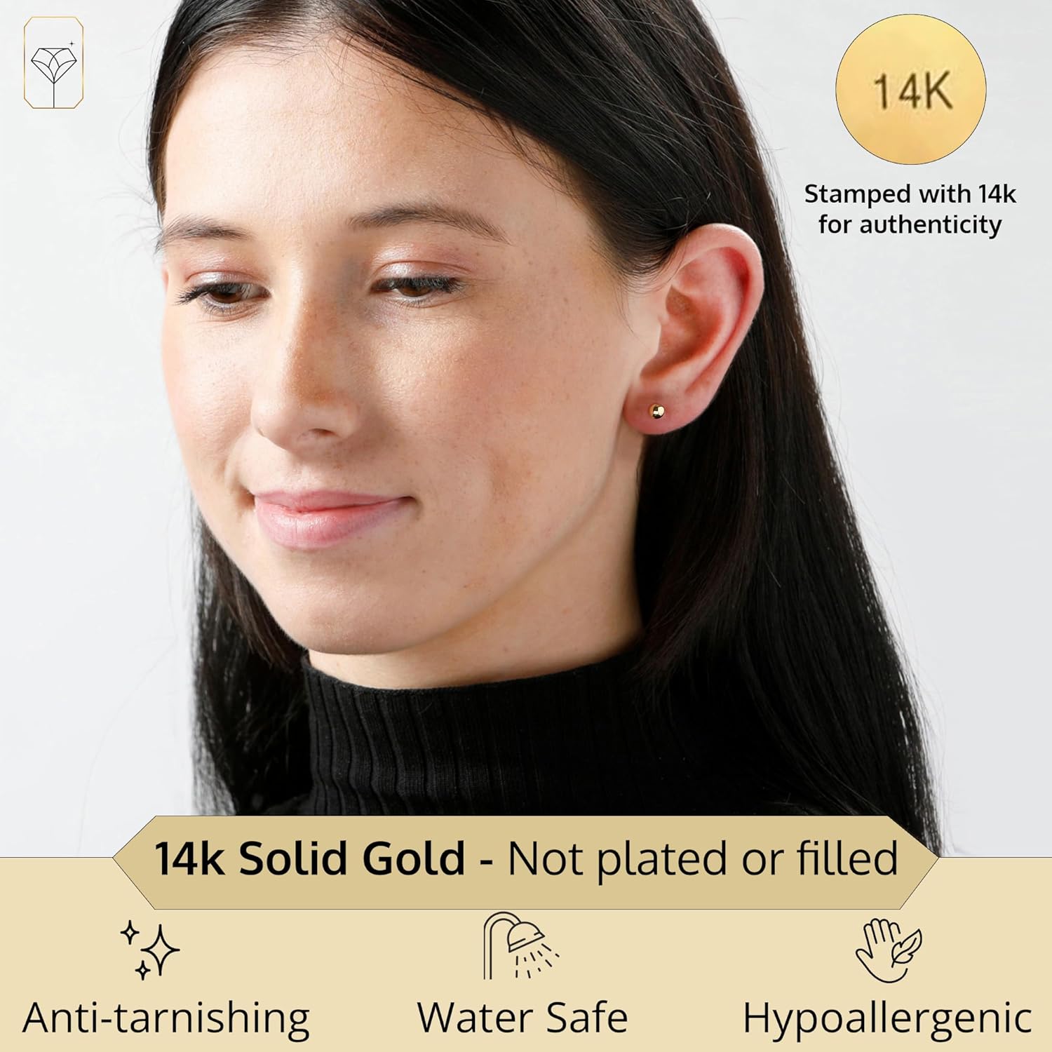 14K Gold Stud Earrings for Women | Yellow Solid Gold Flat & Full Ball Earrings with Gold Butterfly Backs | 4MM-8MM Hypoallergenic Real 14K Button Ball Studs for Women & Men by