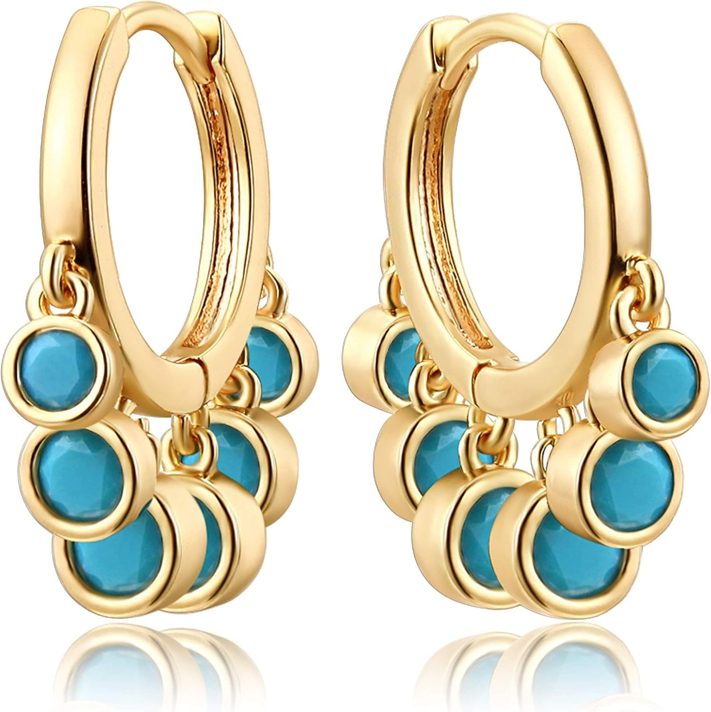 Gold Tassel Huggie Hoop Earrings 18K Gold Plated Dainty Small Star Disc Cross Turquoise CZ Tassel Dangle Drop Huggy Sleeper Earrings for Women for Her