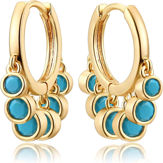 Gold Tassel Huggie Hoop Earrings 18K Gold Plated Dainty Small Star Disc Cross Turquoise CZ Tassel Dangle Drop Huggy Sleeper Earrings for Women for Her