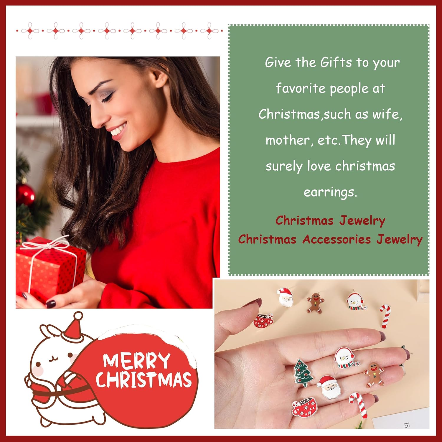 Christmas Earrings for Women Pink Flamingo Tree Snowflake Bow Jingle Bell Dangling Trendy Holiday Earrings Stocking Stuffers Christmas Jewelry Gifts Outfits Accessories