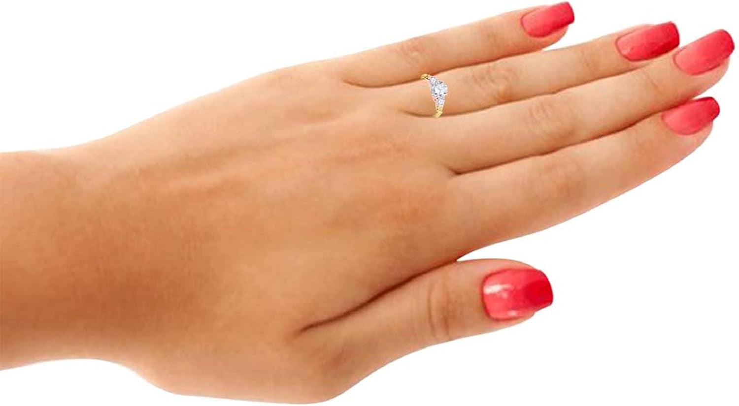 0.50 Ct 3 Stone Lab Grown Diamond Engagement Rings for Women, 14K Rose | Yellow | White Gold Promise Ring, round Brilliant Cut, H-I Color, SI1 Clarity