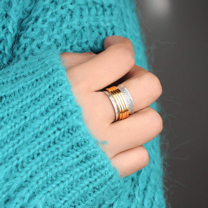 925 Sterling Silver Spinner Ring for Women with 4 Brass Fidget Rings Chunky Wide Band