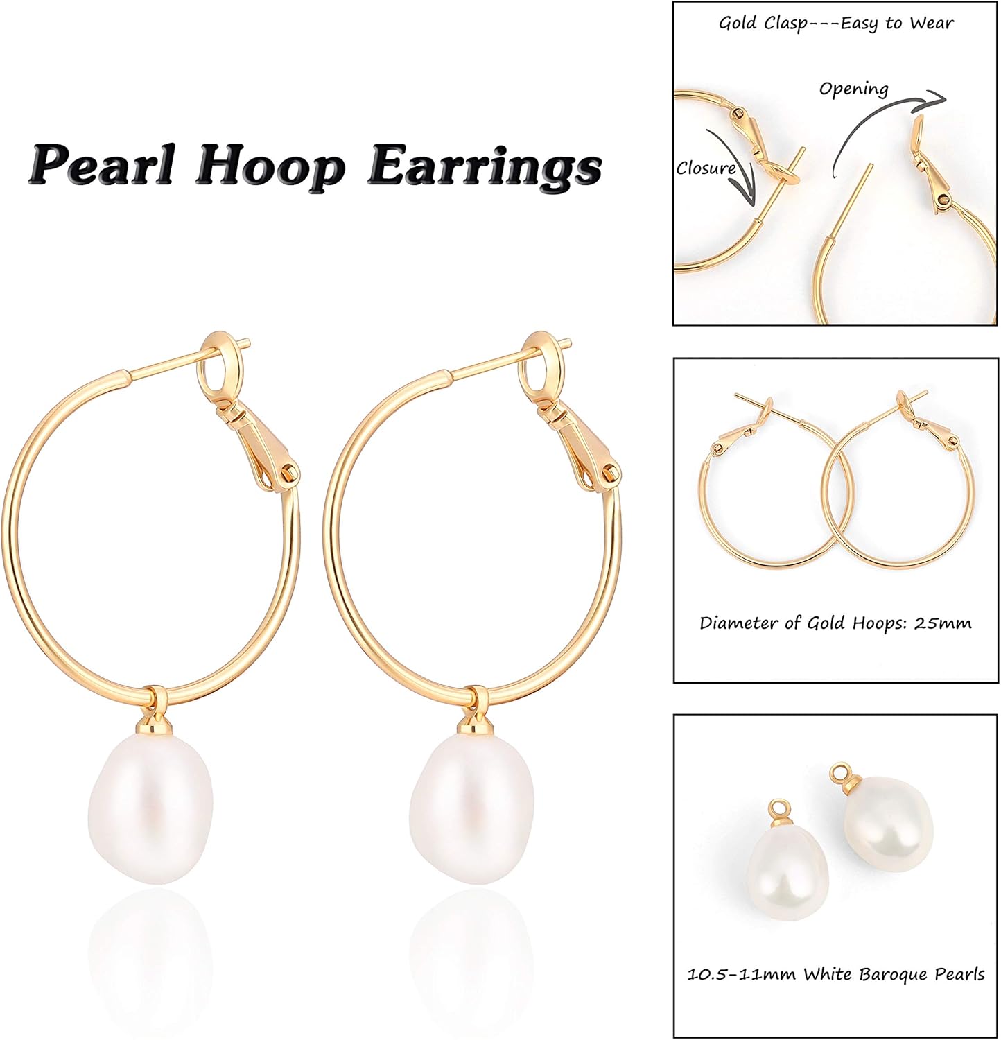 Gold Huggie Hoop Earrings with Charms Fashion Pearl Drop Dangle Earrings for Women Handmade Karma Circle Jewelry for Ladies Lightweight Pearl Earrings on Christmas…