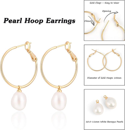 Gold Huggie Hoop Earrings with Charms Fashion Pearl Drop Dangle Earrings for Women Handmade Karma Circle Jewelry for Ladies Lightweight Pearl Earrings on Christmas…