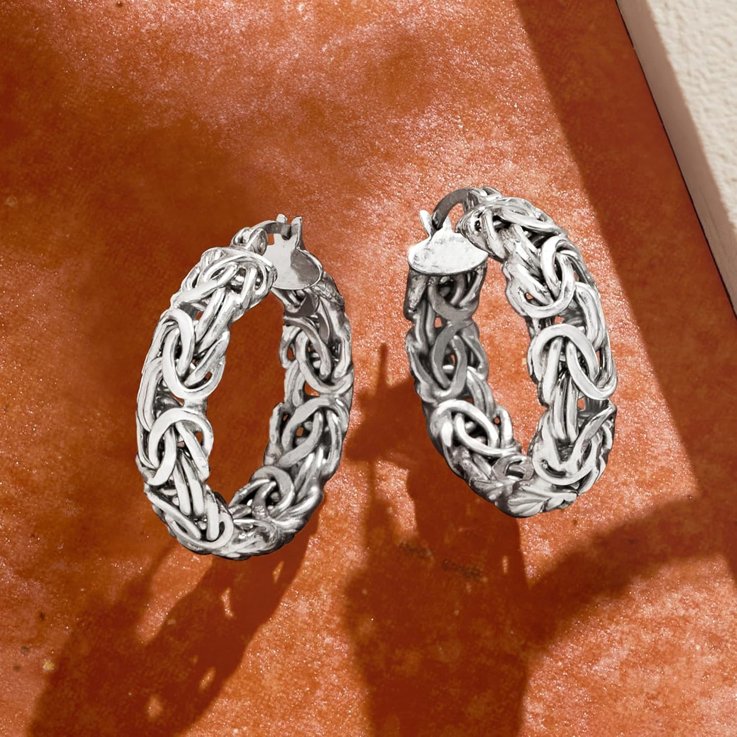 Sterling Silver Byzantine Hoop Earrings