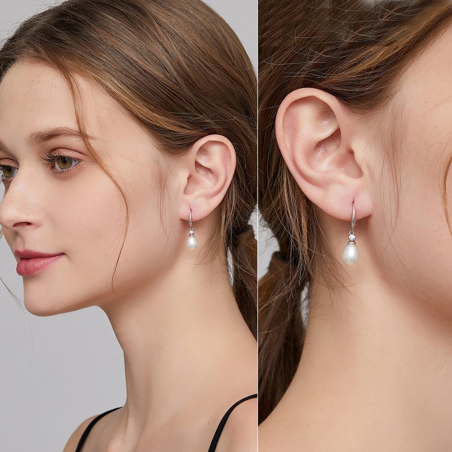 Pearl Earrings for Women 925 Sterling Silver Hook Earrings Dangle Drop Pearl Earrings Silver Drop Earrings for Women, Come with Gift Box