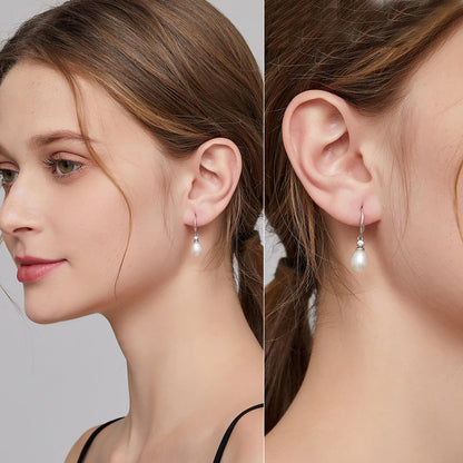 Pearl Earrings for Women 925 Sterling Silver Hook Earrings Dangle Drop Pearl Earrings Silver Drop Earrings for Women, Come with Gift Box