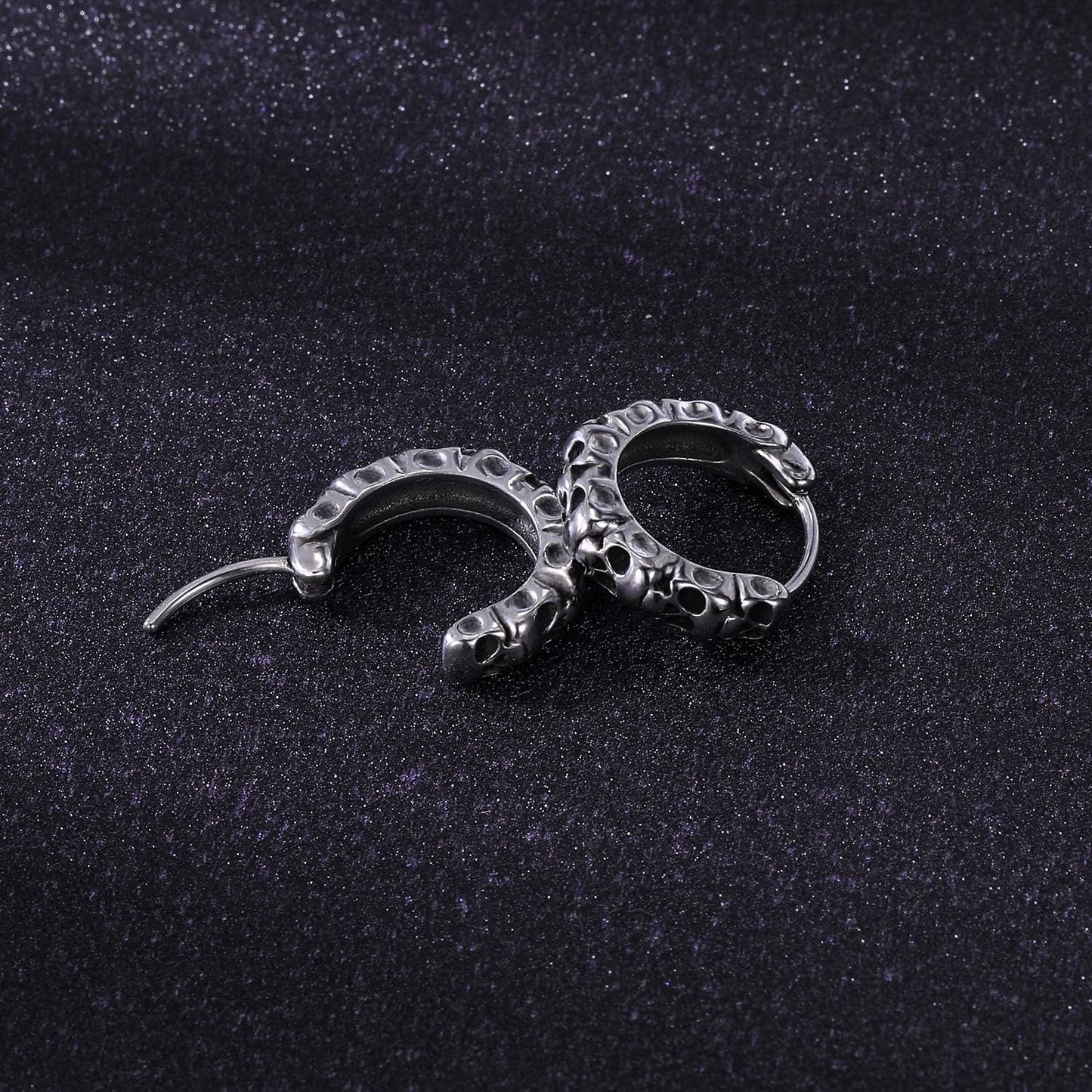 Gothic Skull Hoop Earrings for Men Surgical Steel Mens Huggie Earrings Punk Black Helix Piercing Jewelry for Women