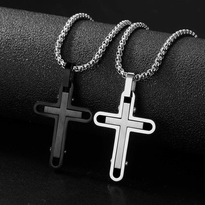 Men'S Cross Necklace 316L Stainless Steel Pendant White/Gold/Black/Blue Rolo Chain-Gift Box Included