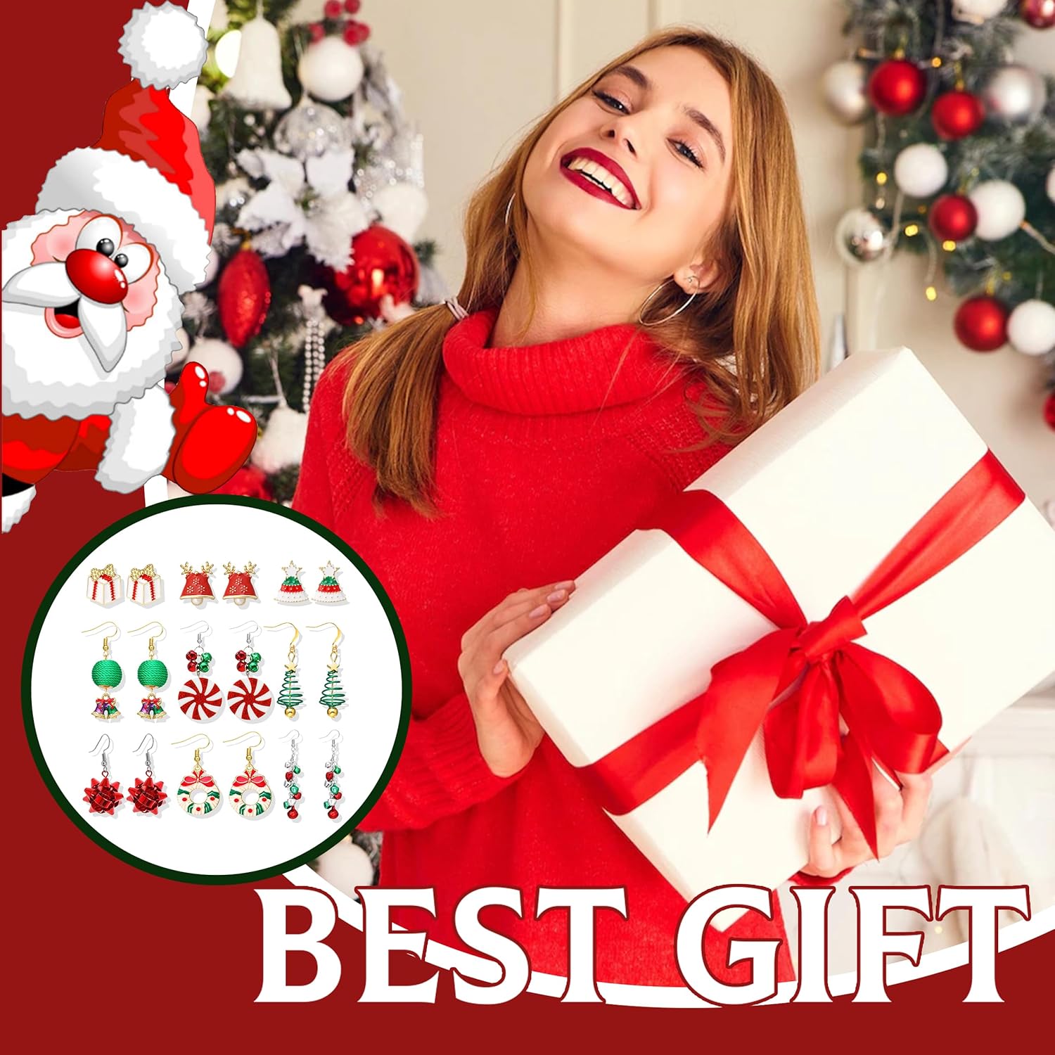 Christmas Earrings for Women Trendy Christmas Tree Snowflake Santa Candy Cane Earrings for Winter Stocking Stuffers Holiday Earrings Gifts Jewelry
