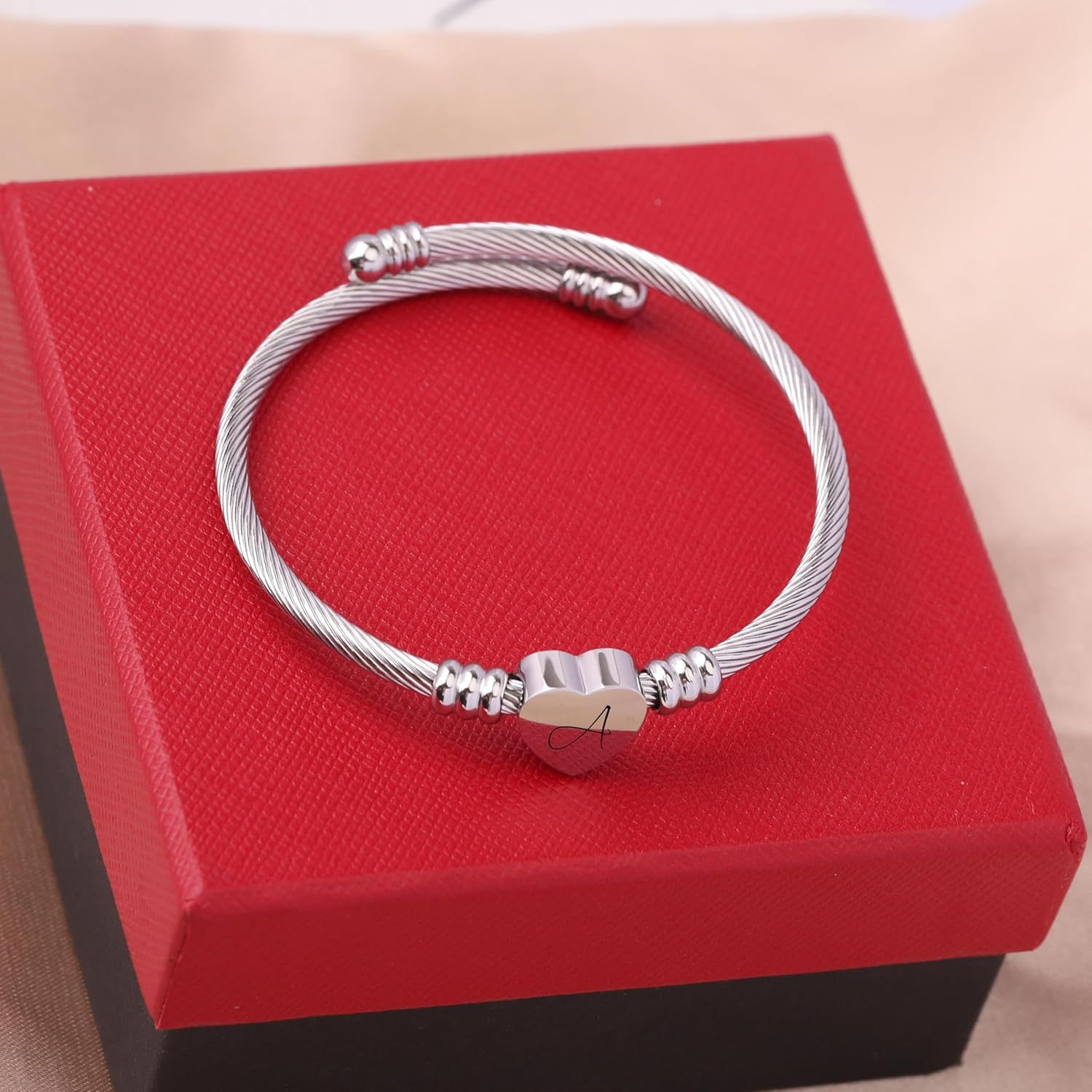 Gold/Rainbow Stainless Steel Bangles Jewery for Birthday Halloween Heart Initial A-Z Letters Bracelets for Girls
