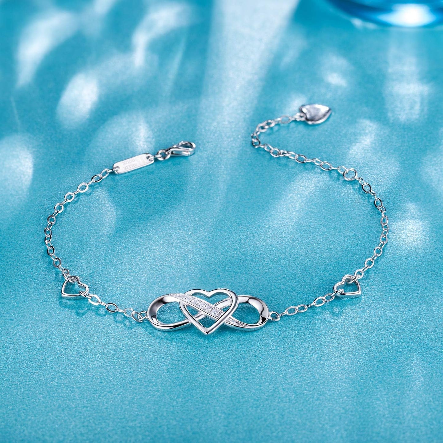 Women Bracelets 925 Sterling Silver Infinity Heart White Gold Plated Cubic Zirconia Adjustable Bracelet Best Gifts for Women