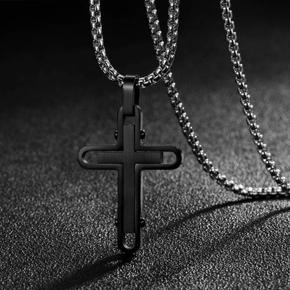 Men'S Cross Necklace 316L Stainless Steel Pendant White/Gold/Black/Blue Rolo Chain-Gift Box Included