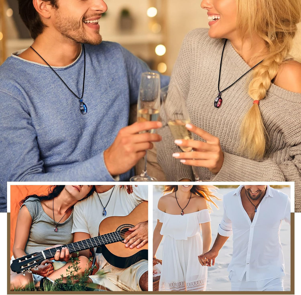 Tungsten Steel I Love You Matching Couple Ring Necklaces– Set of 2