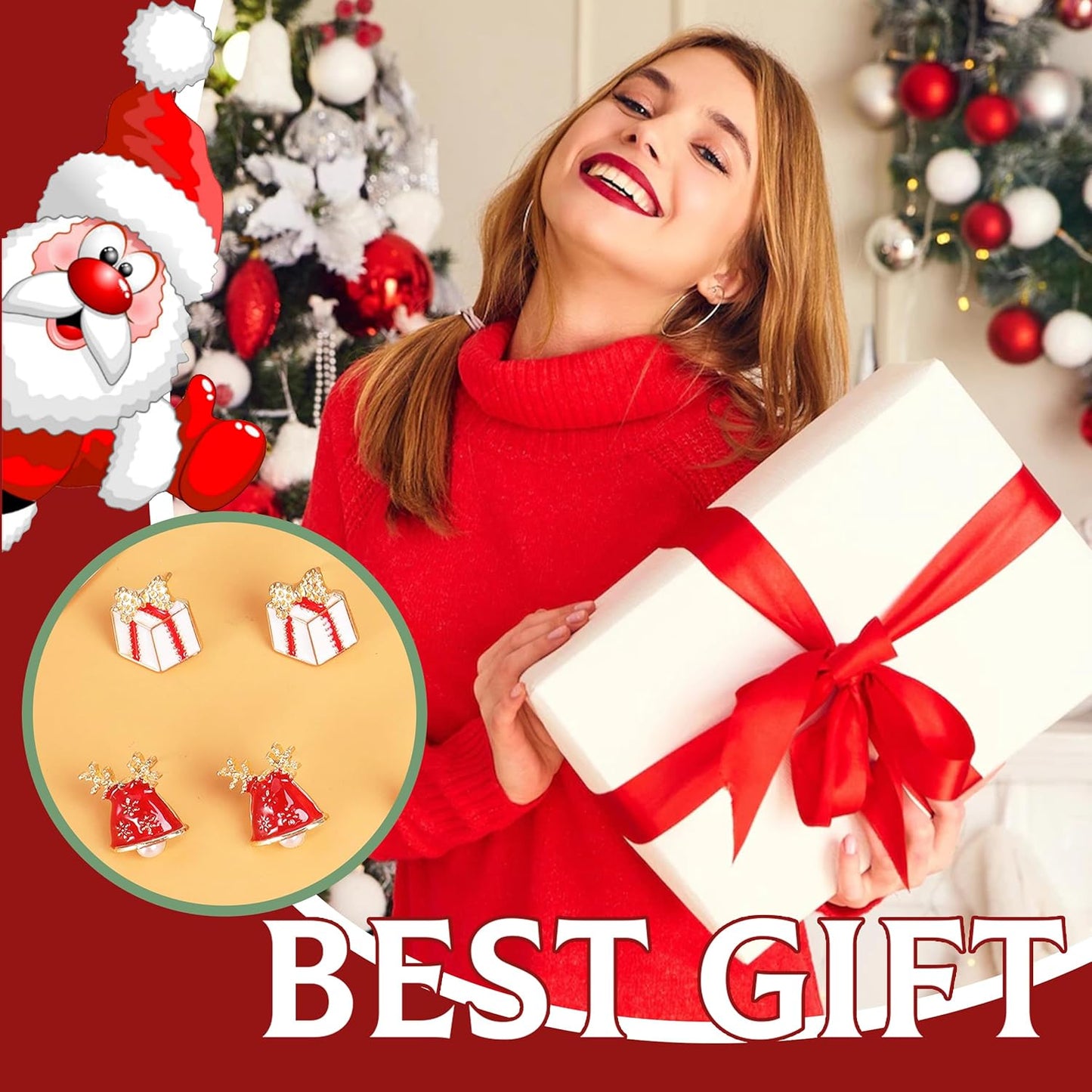Christmas Earrings for Women Pink Flamingo Tree Snowflake Bow Jingle Bell Dangling Trendy Holiday Earrings Stocking Stuffers Christmas Jewelry Gifts Outfits Accessories