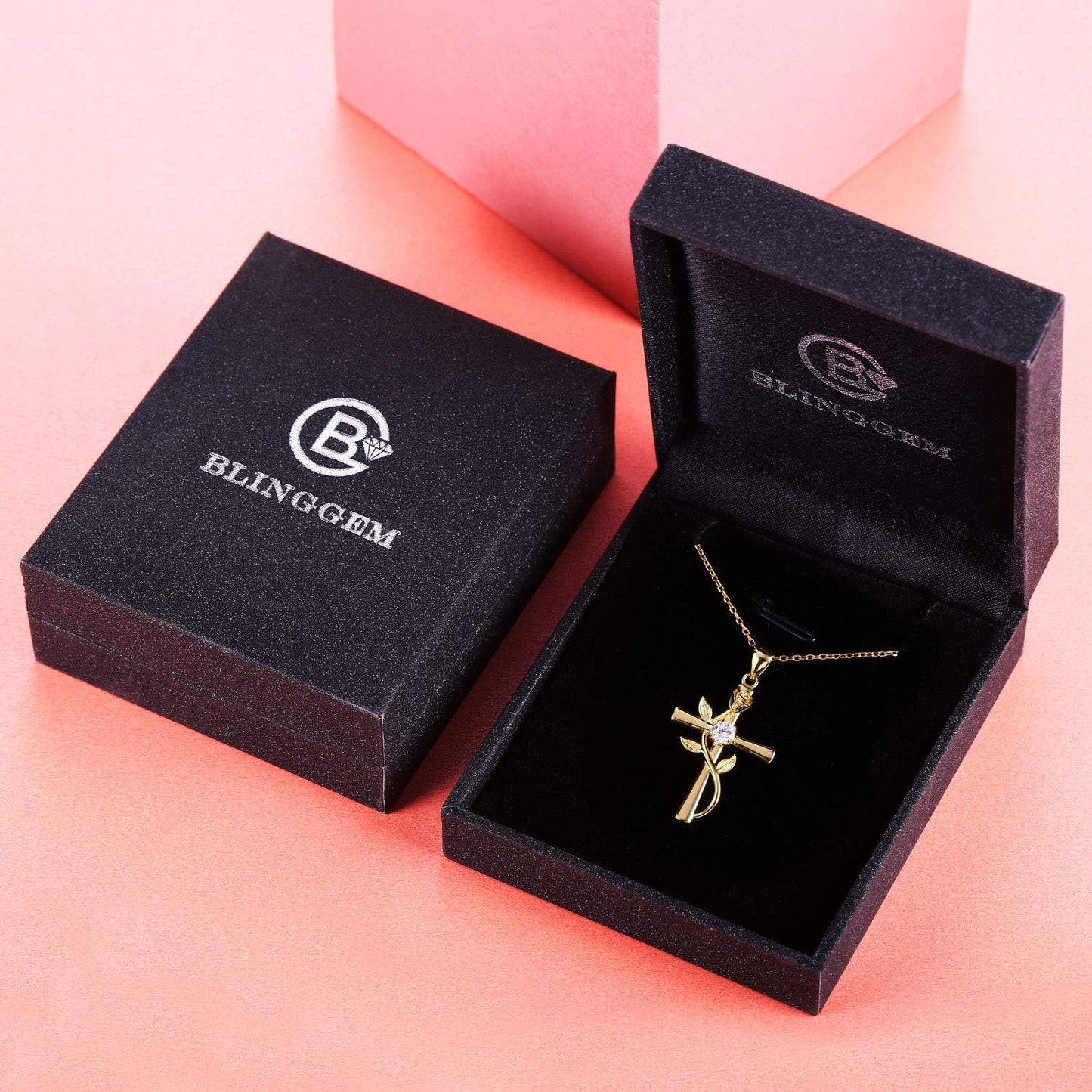Cross Necklace for Women Sterling Silver Cross Necklaces Pendant White/Rose/Gold Plated Cubic Zirconia Flower Necklace Gifts for Women