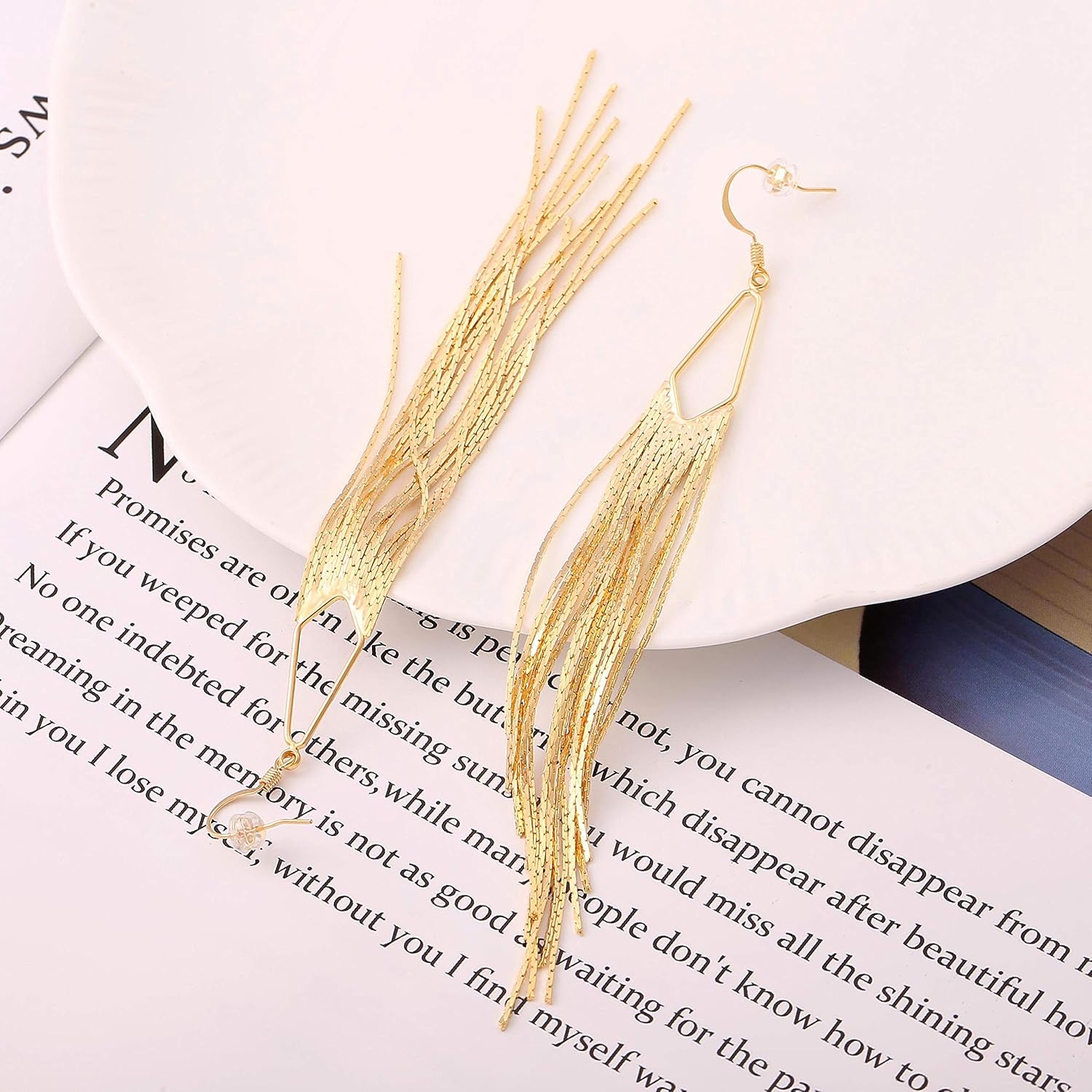 18K Gold Long Chain Tassel Earrings Trendy Sleek Chain Dangle Drop Earrings for Party Linear Fringe Earring