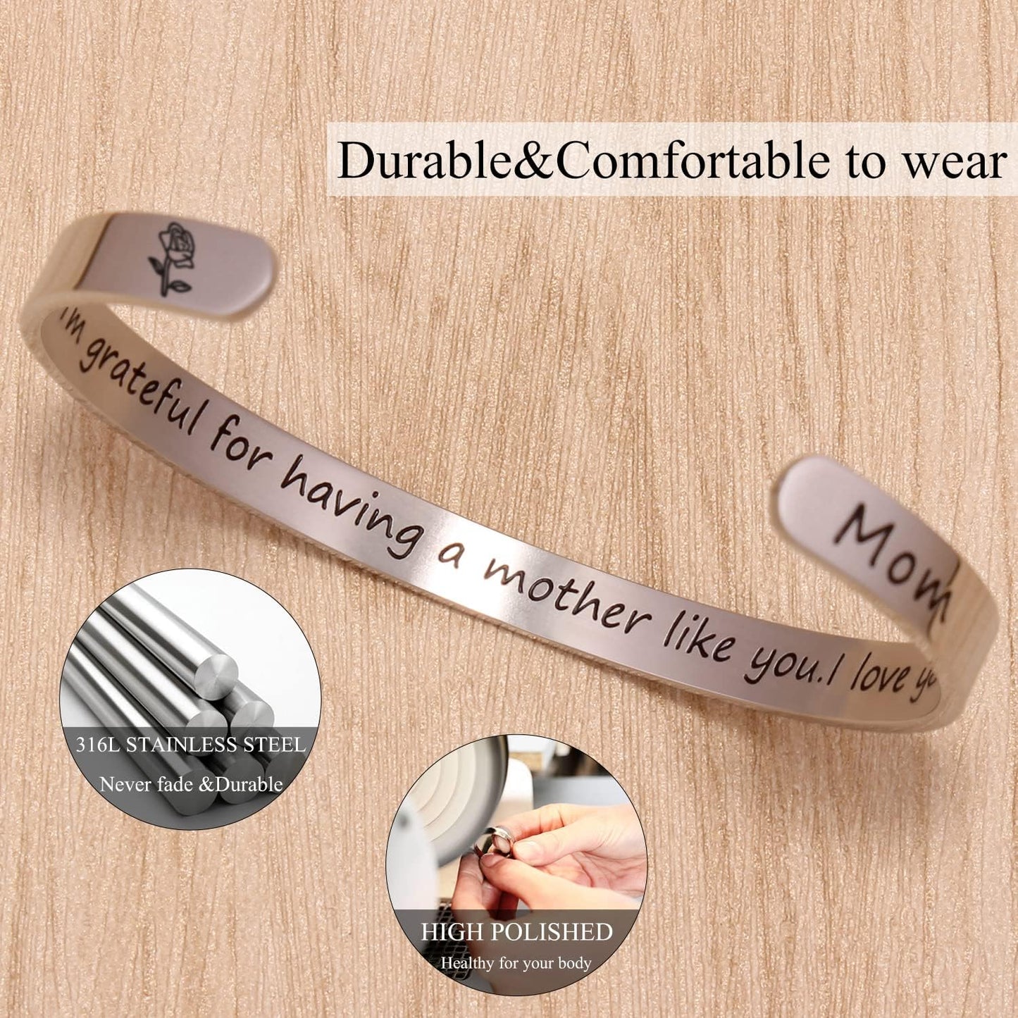 Bracelets for Women Mothers Day Bracelet Gifts from Daughter Inspirational Gifts for Women Graduation Gifts for Her Motivational Birthday Cuff Bangle Friendship Personalized Mantra Jewelry…